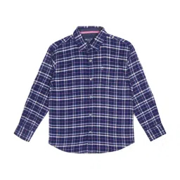 Gini & Jony Kids Navy Cotton Plaid Pattern Shirt-picture-25