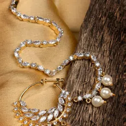 Saraf Rs Jewellery Gold Plated Ad & Pearl Studded Handcrafted Nose Ring image 4