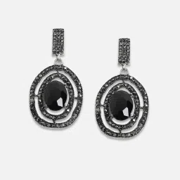 Sohi Women's Embellished Lined Oval Drop Earrings  Carbon Black image 4