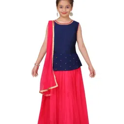 Aarika Kids Navy & Rani Pink Solid Lehenga, Choli with Dupatta-picture-23