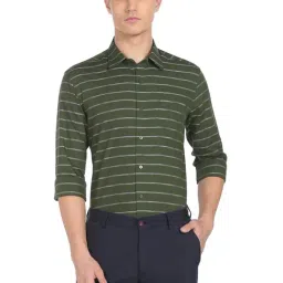 Arrow Green Cotton Slim Fit Striped Shirt-image-94