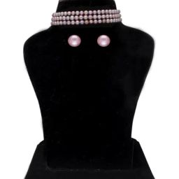 Sri Jagdamba Pearls Pink Necklace & Earring Set-picture-36