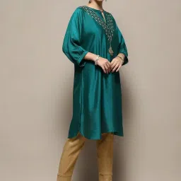 Biba Emerald Green Embroidered A Line Kurta image 4
