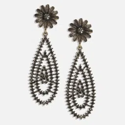 Sohi women's daisy cluster teardrop drop earrings dark silver image 4