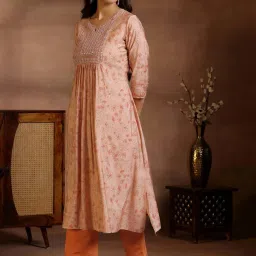 Libas Pink & Peach Embroidered Kurta & Palazzo Set image 4