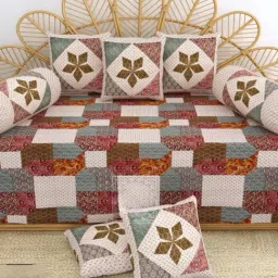 Living Roots Printed Green 300 TC Cotton Single Diwan - Set of 8-image-4