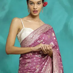 Jaipur Kurti Lavender Woven Saree With Unstitched Blouse image 4