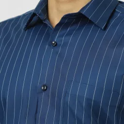 Van Heusen Blue Cotton Regular Fit Striped Shirts image 4