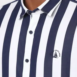 Peter England White Cotton Slim Fit Striped Shirt image 4