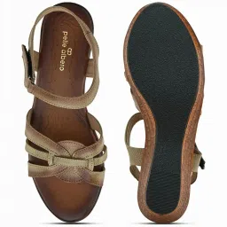 Pelle Albero Women's Beige Ankle Strap Wedges image 4