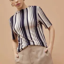 Code By Lifestyle Blue Regular Fit Striped T-Shirt-picture-33