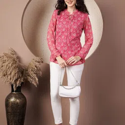 Fbella Floral Print Keyhole Neck Chiffon Top image 2