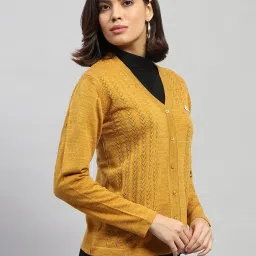 Monte Carlo Mustard Wool Self Design Cardigan image 4