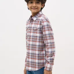Jack & Jones Junior Boys Bright White Cotton Chequered Regular Fit Shirt image 4