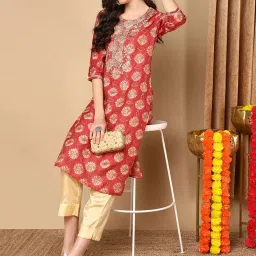 Vaamsi Rust Printed Straight Kurta image 4