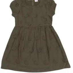 Creative Kid's Girls Dark Green Cotton Embroidered Dress-picture-29