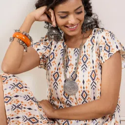 Inweave Off White Printed A-Line Dress image 4