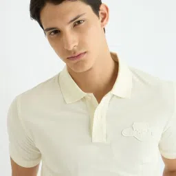 GANT Cream Regular Fit Solid Polo T-Shirt image 4