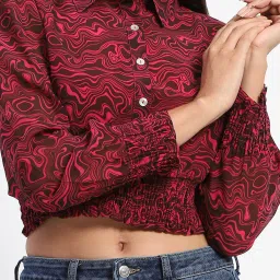 MADAME Pink Printed Crop Top image 4