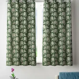 Aura Green & White 2 Pieces Floral Printed Room Darkening Window Curtains-image-89