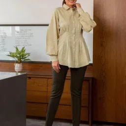 BInfinite Khaki Chambray Shirt and Olive Green Trousers image 4