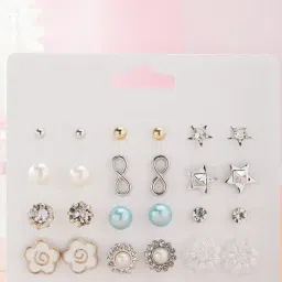 Karatcart Set Of 12 Gold And Silver Contemporary Studs Earrings Combo-picture-28