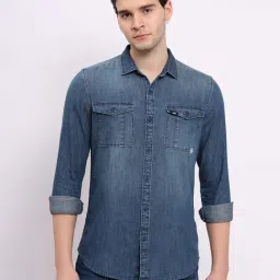 Lee Indigo Blue Slim Fit Cotton Denim Shirt-picture-18