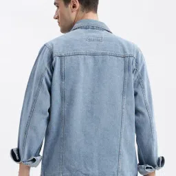 SHOWOFFFF Blue Denim Slim Fit Solid Jacket image 2