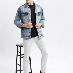 SHOWOFFFF Blue Denim Slim Fit Solid Jacket image 4