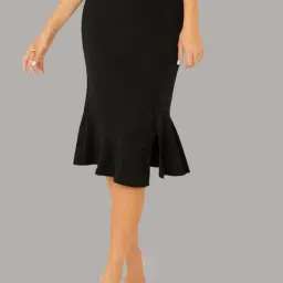 BUYNEWTREND Black A-Line Midi Skirt-picture-31