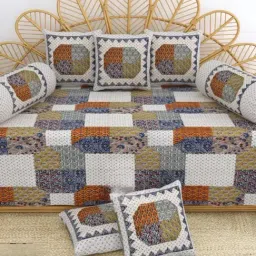 Living Roots Printed Blue 300 TC Cotton Single Diwan - Set of 8-picture-46
