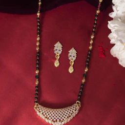 VOJ Gold Adjustable AD Stone Studded Mangalsutra & Earring Sets-picture-30
