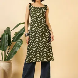 LIPS CROWN Geometric Printed Square Neck Sleeveless Pure Georgette Straight Kurta-picture-11