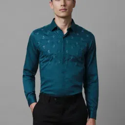 louis philippe Men Green Slim Fit Embroidered Full Sleeves Formal Shirt-picture-15