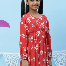 BIBA Girls Red Floral Print Dress image 4