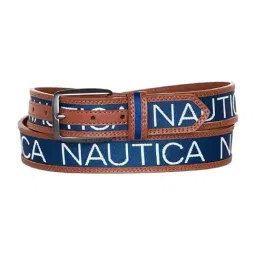 Nautica Navy & Brown Leather Waist Belt for Men-picture-10