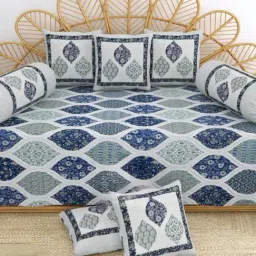 Living Roots Printed Blue 300 TC Cotton Single Diwan - Set of 8-image-58