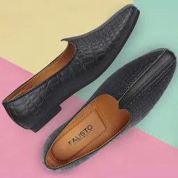 FAUSTO Men Black Textured Mojaris-picture-40