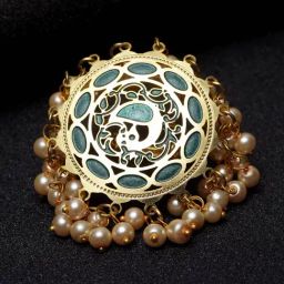 Panash Gold Plated & Green Meenakari Pearls Ethnic Finger Ring-picture-0
