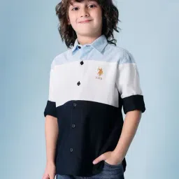 U.S. Polo Assn. Boys Blue & White Cotton Color Block Shirt-image-37