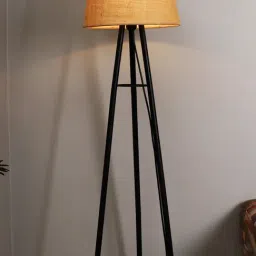 Homesake Beige & Black Metal Tripod Floor Lamp - Set of 1 image 5
