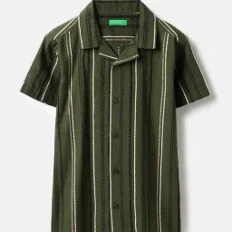 United Colors of Benetton Kids Green Striped Regular Fit Shirt-picture-39
