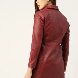 Leather Retail Red Solid Long Jacket image 2