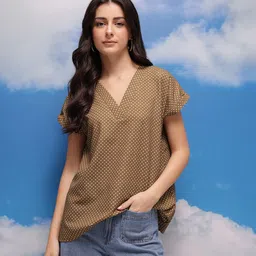 CORSICA Polka Dot Print Extended Sleeves short Top image 4