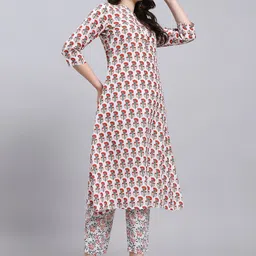 THE FAB FACTORY Floral Printed Mandarin Collar Straight Kurta With Trousers & Dupatta image 3