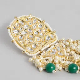I Jewels Green Gold-Plated Pearl Kundan Studded & Beaded Classic Drop Earrings image 3