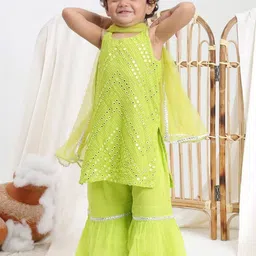 Sangria Girls Embroidered Mirror Work Kurta With Sharara & Dupatta image 5