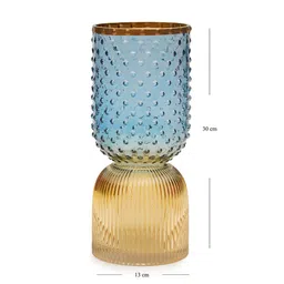 Pure Home and Living Blue & Yellow Textured Glass Double Shaped Vase image 5