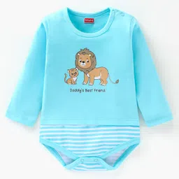 Babyhug 100% Cotton Full Sleeves Onesie Stripes & Lion Print- Blue-image-52