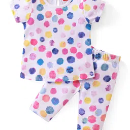Babyhug Cotton Knit Single Jersey Half Sleeves Night Suit With Polka Dots - White-picture-22